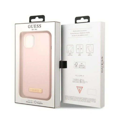 Etui Guess GUHMP13SSBPLP Apple iPhone 13 mini różowy/pink hard case Silicone Logo Plate MagSafe