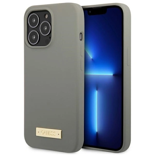 Etui Guess GUHMP13XSPLG Apple iPhone 13 Pro Max szary/grey hard case Silicone Logo Plate MagSafe