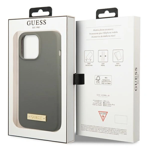Etui Guess GUHMP13XSPLG Apple iPhone 13 Pro Max szary/grey hard case Silicone Logo Plate MagSafe