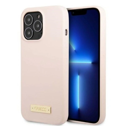 Etui Guess GUHMP13XSPLP Apple iPhone 13 Pro Max różowy/pink hard case Silicone Logo Plate MagSafe