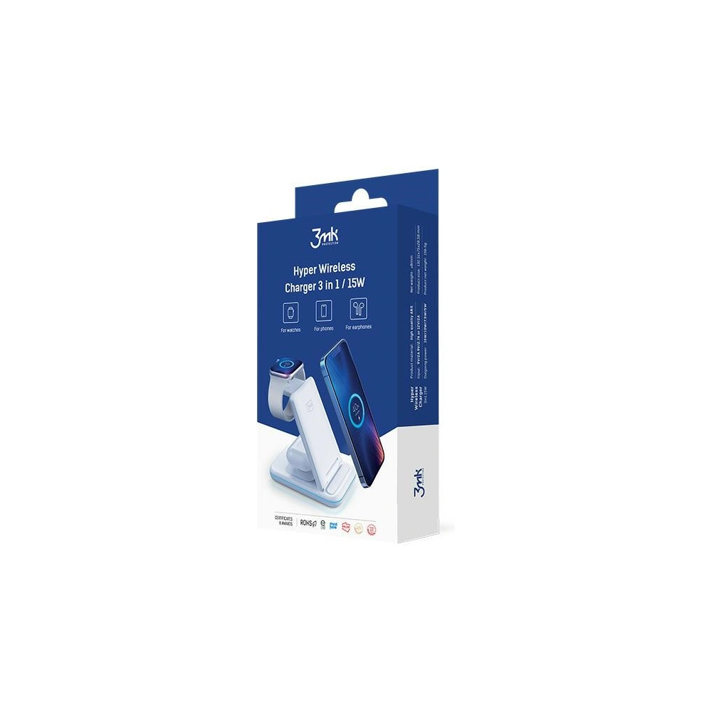 Hurtownia GSM - Încărcător wireless 3w1 3MK Hyper Wireless Charger 15W smartphone/smartwatch/căști - 3MK4184 - {ean13} - Hurt