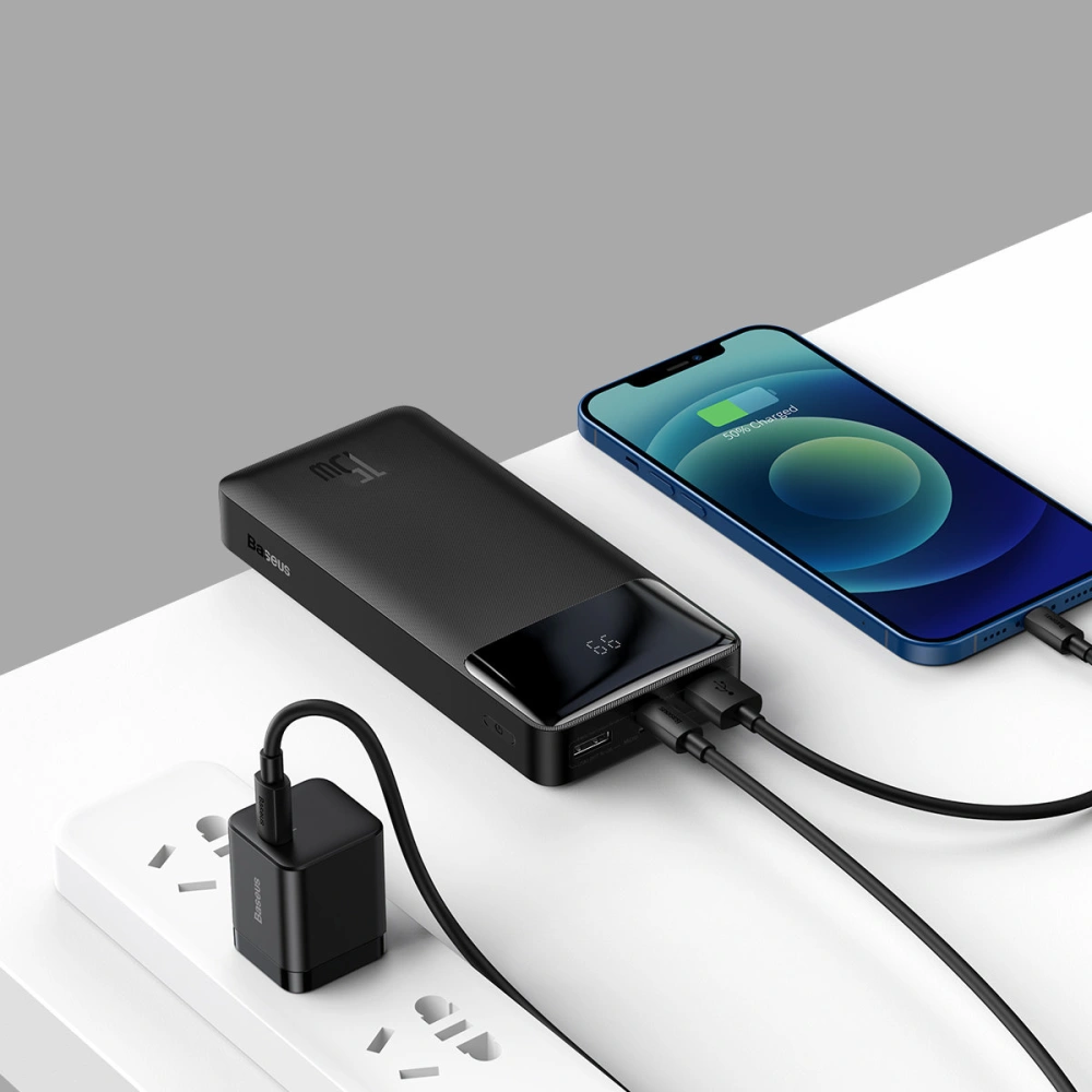 Hurtownia GSM - Powerbank Baseus Bipow 20000mAh 15W Overseas Edition alb + cablu USB-A/microUSB 0.25m negru - BSU3671 - {ean13} - Hurt