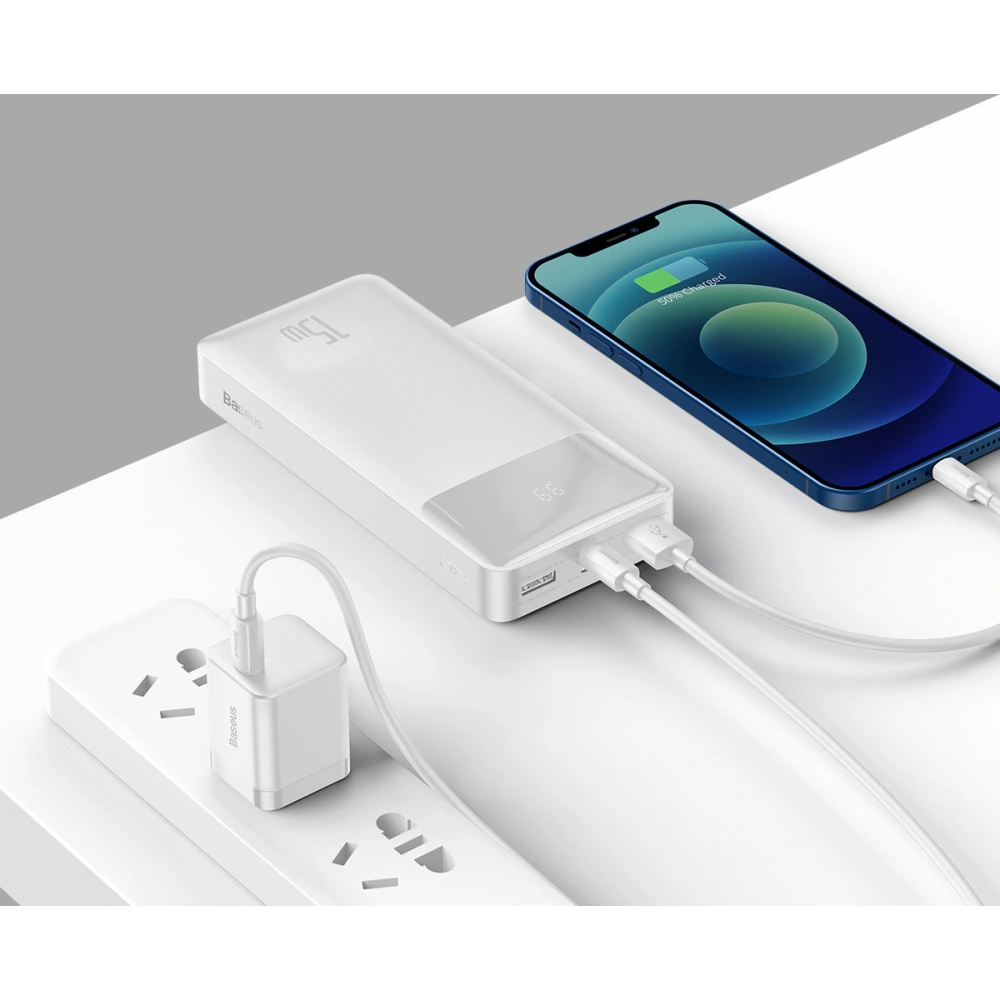 Hurtownia GSM - Powerbank Baseus Bipow 20000mAh 15W Overseas Edition weiß + USB-A/microUSB 0.25m weiß - BSU3672 - {ean13} - Hurt