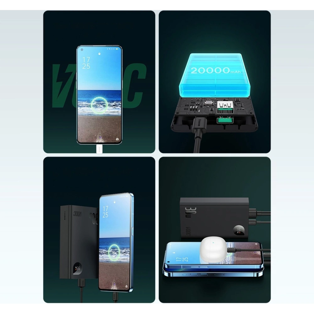 Hurtownia GSM - Powerbank Baseus Adaman2 20000mAh 30W 2xUSB/1xUSB-C Power Delivery Quick Charge SCP, Oppo Super VOOC negru - BSU3673 - {ean13} - Hurt