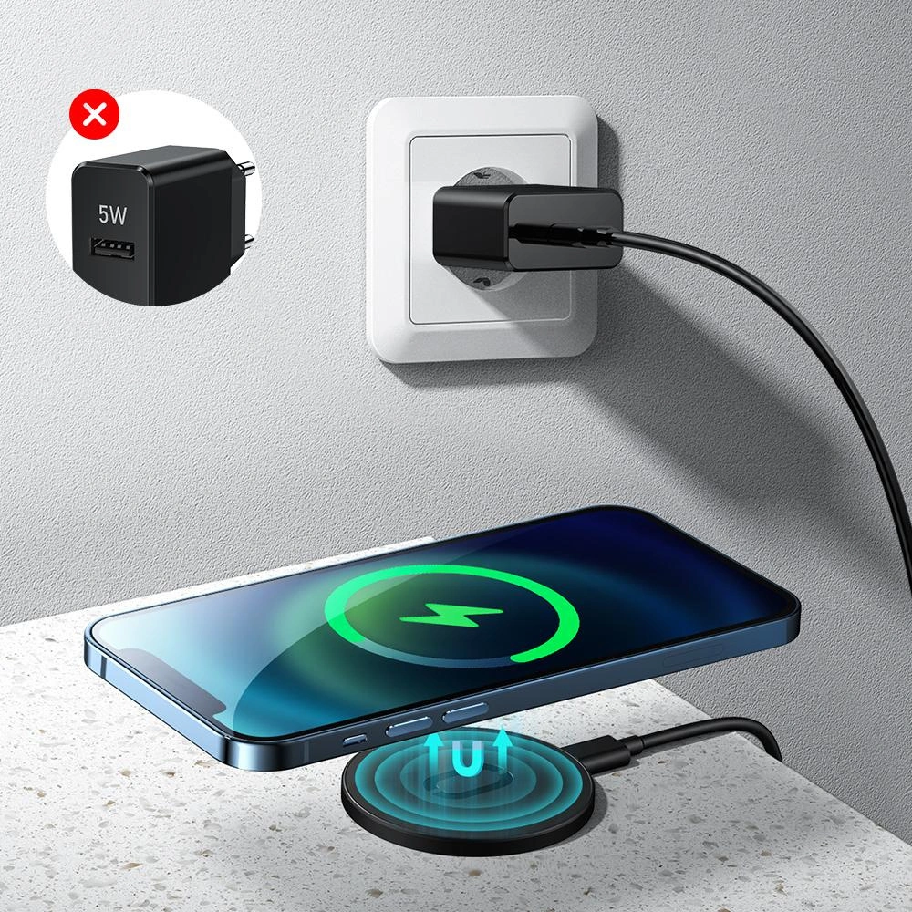 Hurtownia GSM - Vezeték nélküli töltő Joyroom MagSafe Qi 15W + kék USB-C kábel (JR-A28) - JYR100 - {ean13} - Hurt