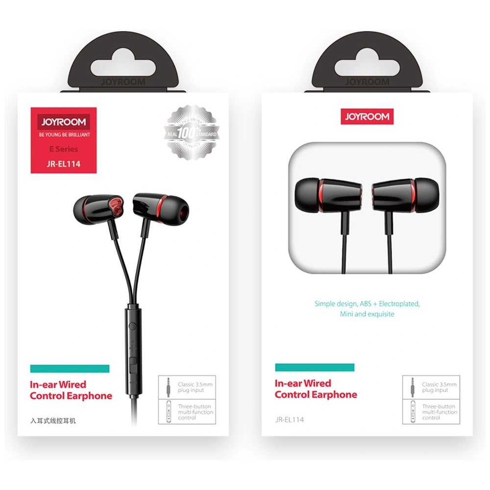 Wholesale Joyroom ear headphones 3.5mm mini jack with remote and microphone black (JR-EL114) - JYR152 - {ean13} - Hurt
