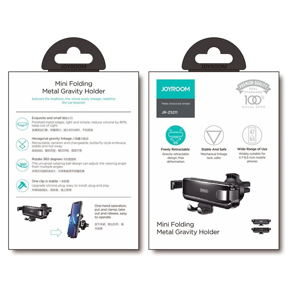 Wholesale Joyroom gravity car mount phone holder for air vent black (JR-ZS211) - JYR171 - {ean13} - Hurt
