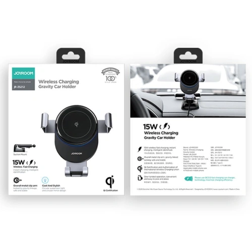 Uchwyt samochodowy z ładowarką bezprzewodową Joyroom Qi 15W na kokpit deskę rozdzielczą szary (JR-ZS212)