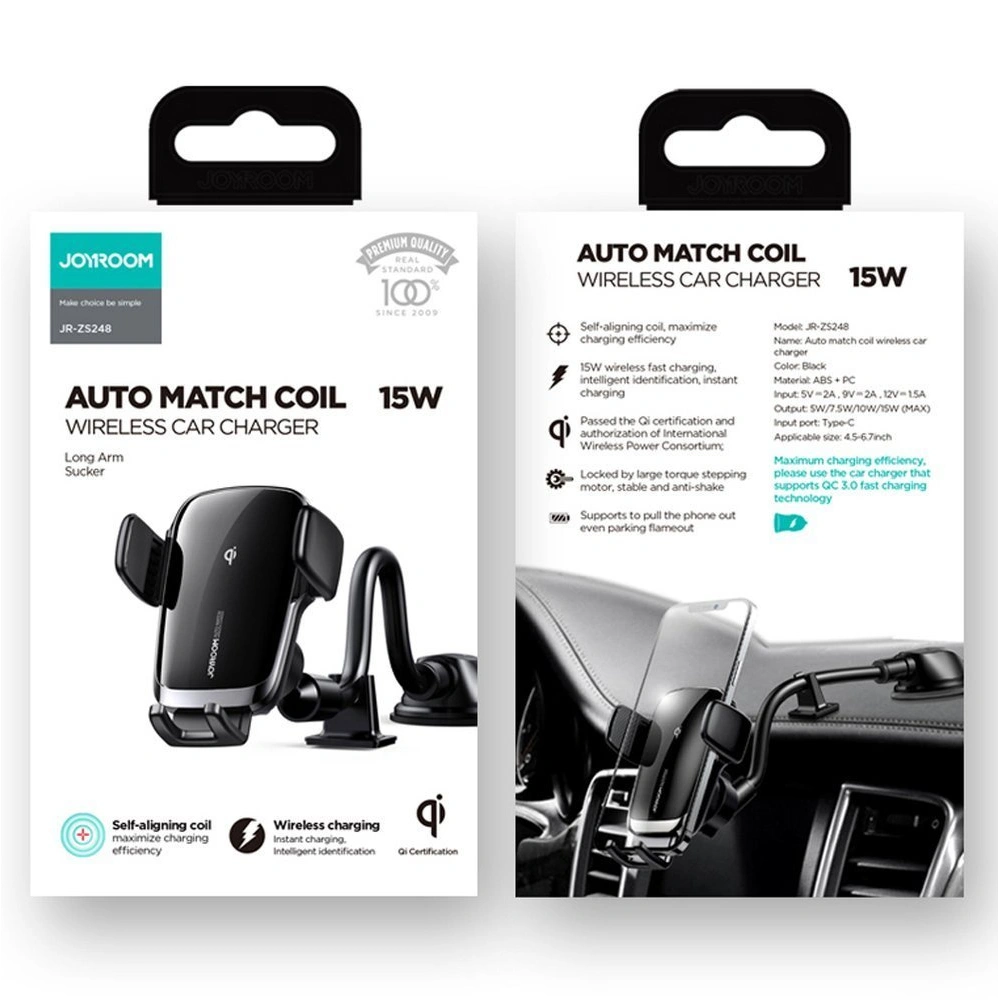 Wholesale Joyroom Qi Wireless Charger Automatic Electric Car Holder for Cockpit Dashboard Black (JR-ZS248) - JYR175 - {ean13} - Hurt