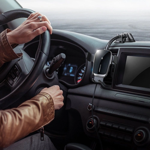 Automatyczny uchwyt samochodowy z ładowarką bezprzewodową Joyroom Qi 15W na kokpit deskę rozdzielczą czarny (JR-ZS248)