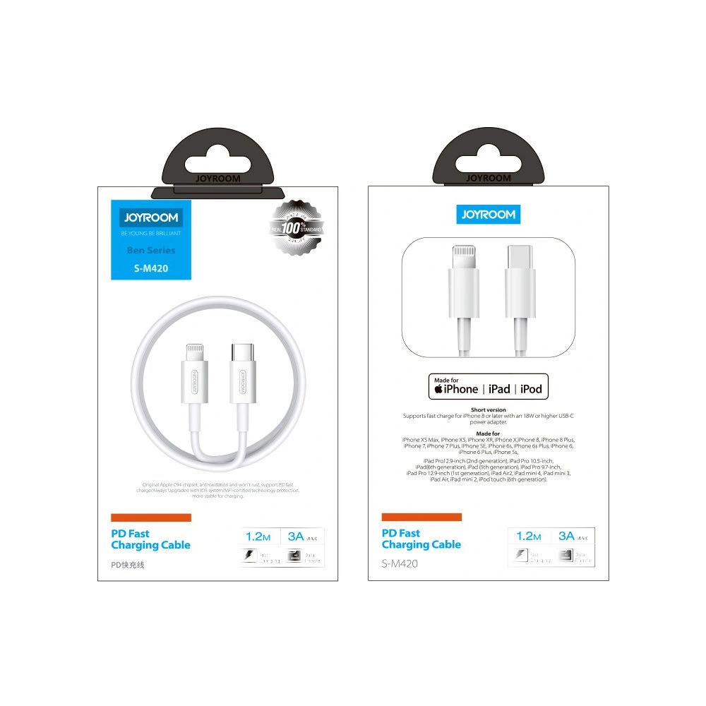 Hurtownia GSM - Kábel Joyroom MFI USB-C/Lightning Power Delivery 3A 1,2m fehér (S-M420) - JYR194 - {ean13} - Hurt