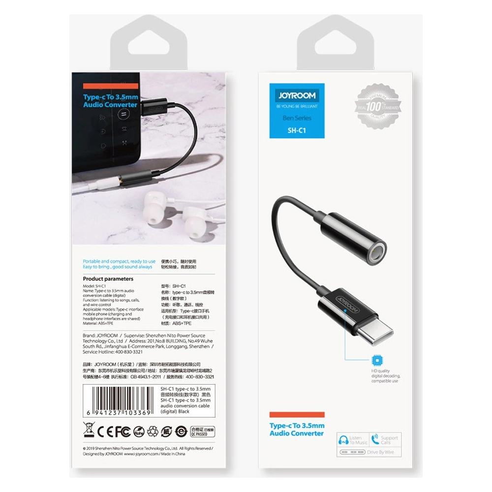 Hurtownia GSM - Adapter Joyroom 3,5 mm mini jack (női) - USB-C (férfi) fekete (SH-C1) - JYR197 - {ean13} - Hurt