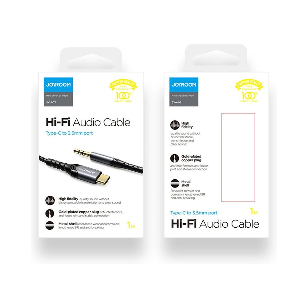Wholesale Joyroom AUX stereo audio cable 3.5 mm mini jack - USB-C for tablet phone 1 m black (SY-A03) - JYR204 - {ean13} - Hurt