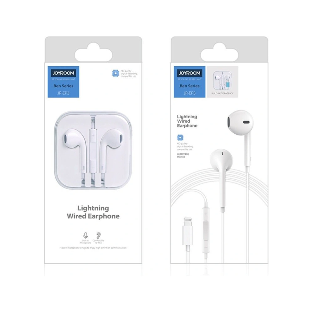 Wholesale Joyroom Ben Series earphones Lightning with remote and microphone white (JR-EP3) - JYR208 - {ean13} - Hurt