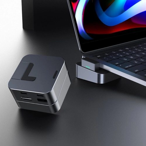 HUB Joyroom USB-C - USB 3.0/RJ45/HDMI/USB-C/Thunderbolt do Apple MacBook Pro szary (S-H121 Gray)