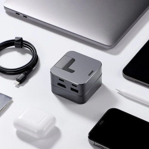 HUB Joyroom USB-C - USB 3.0/RJ45/HDMI/USB-C/Thunderbolt do Apple MacBook Pro szary (S-H121 Gray)