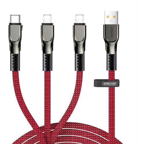 Joyroom Distributor - 6941237147813 - JYR216 - Joyroom 3in1 USB cable - Lightning / Lightning / USB-C 3,5A 480 Mbps 1,3m red (S-1335K4) - B2B homescreen