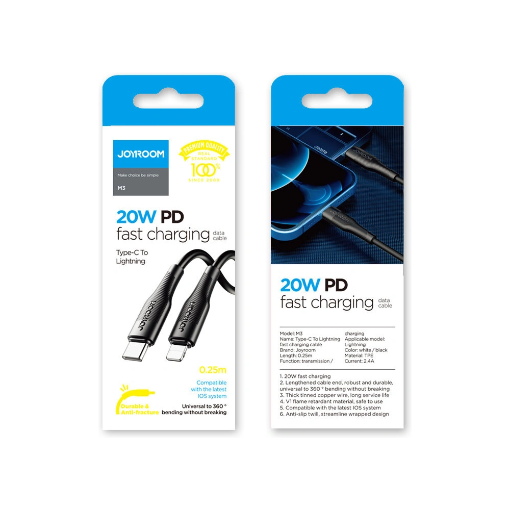 Hurtownia GSM - Kabel Joyroom USB-C/Lightning Power Delivery 20W 2,4A 0,25m černý (S-02524M3 Black) - JYR222 - {ean13} - Hurt