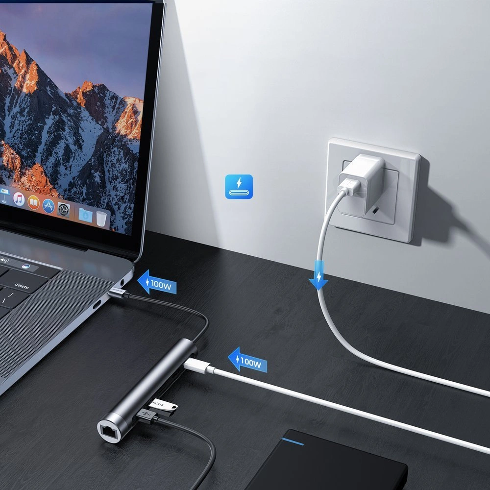 Hurtownia GSM - HUB Joyroom 7v1 USB-C 100W/HDMI 4K 30 Hz/RJ-45/čtečka karet SD a microSD/2x USB 3.0 (S-H111) - JYR239 - {ean13} - Hurt