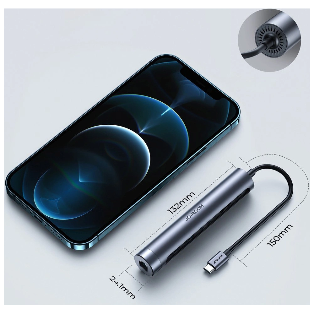 Hurtownia GSM - HUB Joyroom 7v1 USB-C 100W/HDMI 4K 30 Hz/RJ-45/čtečka karet SD a microSD/2x USB 3.0 (S-H111) - JYR239 - {ean13} - Hurt