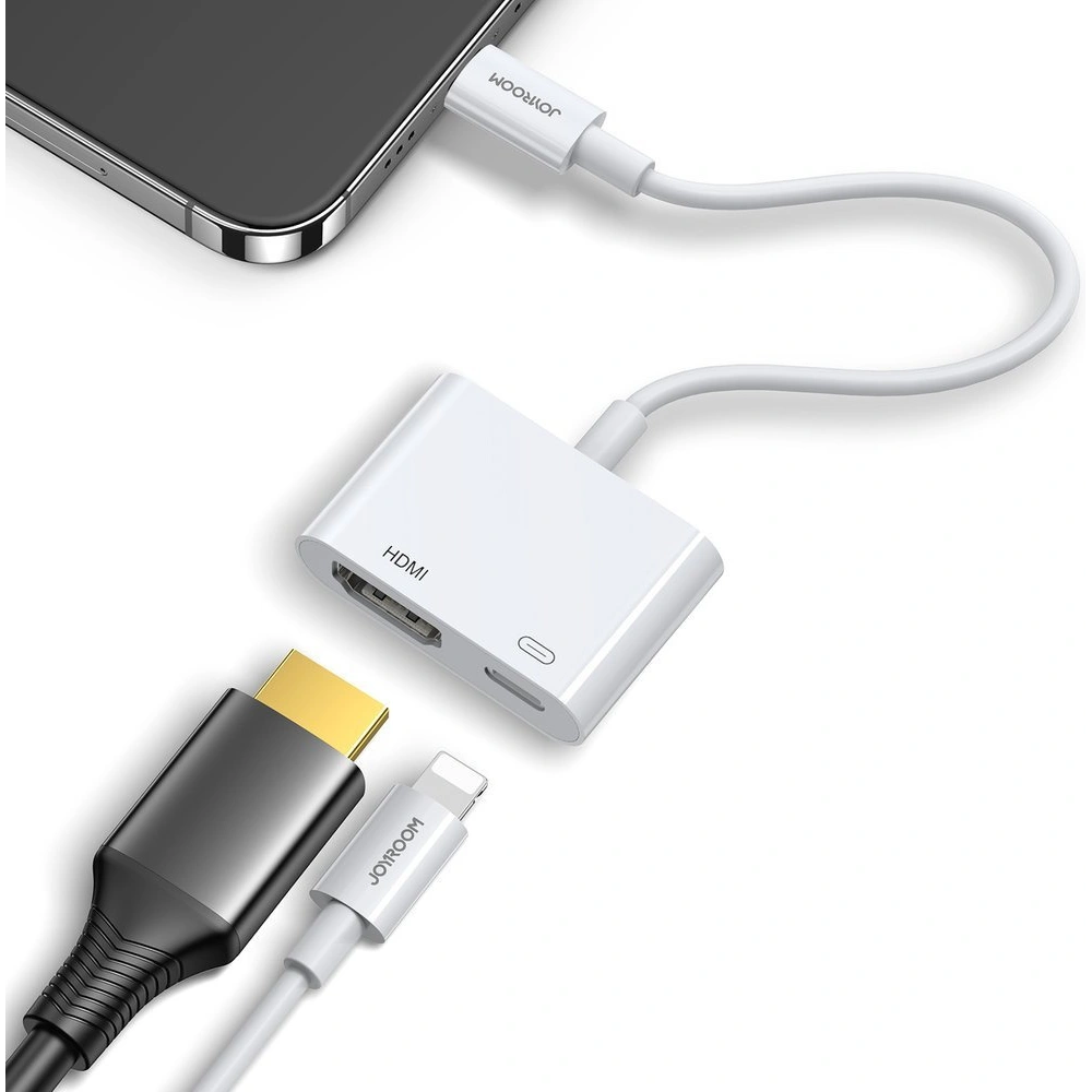 Hurtownia GSM - Adapter Joyroom Lightning (férfi)/HDMI (női) + Lightning (női) FullHD 1080p 60Hz fehér (S-H141 white) - JYR250 - {ean13} - Hurt