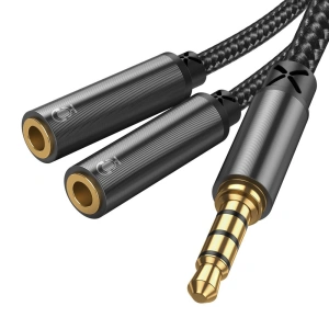 Wholesale Joyroom headphones splitter audio cable AUX 3,5 mm mini jack (male) - 2x 3,5 mm mini jack (female) 0,2m black (SY-A04) - JYR251 - {ean13} - Hurt