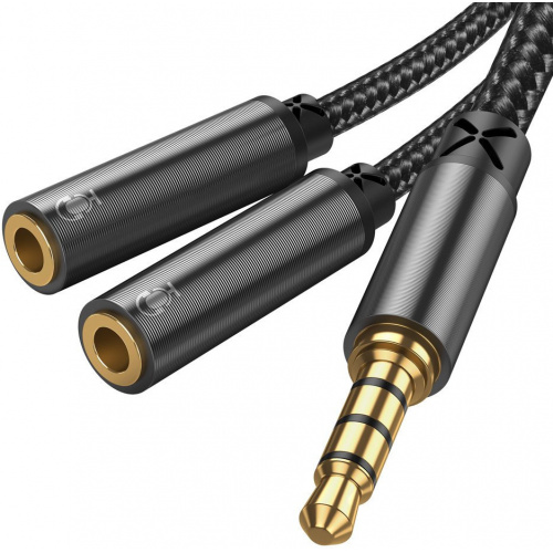 Joyroom Distributor - 6941237155009 - JYR251 - Joyroom headphones splitter audio cable AUX 3,5 mm mini jack (male) - 2x 3,5 mm mini jack (female) 0,2m black (SY-A04) - B2B homescreen