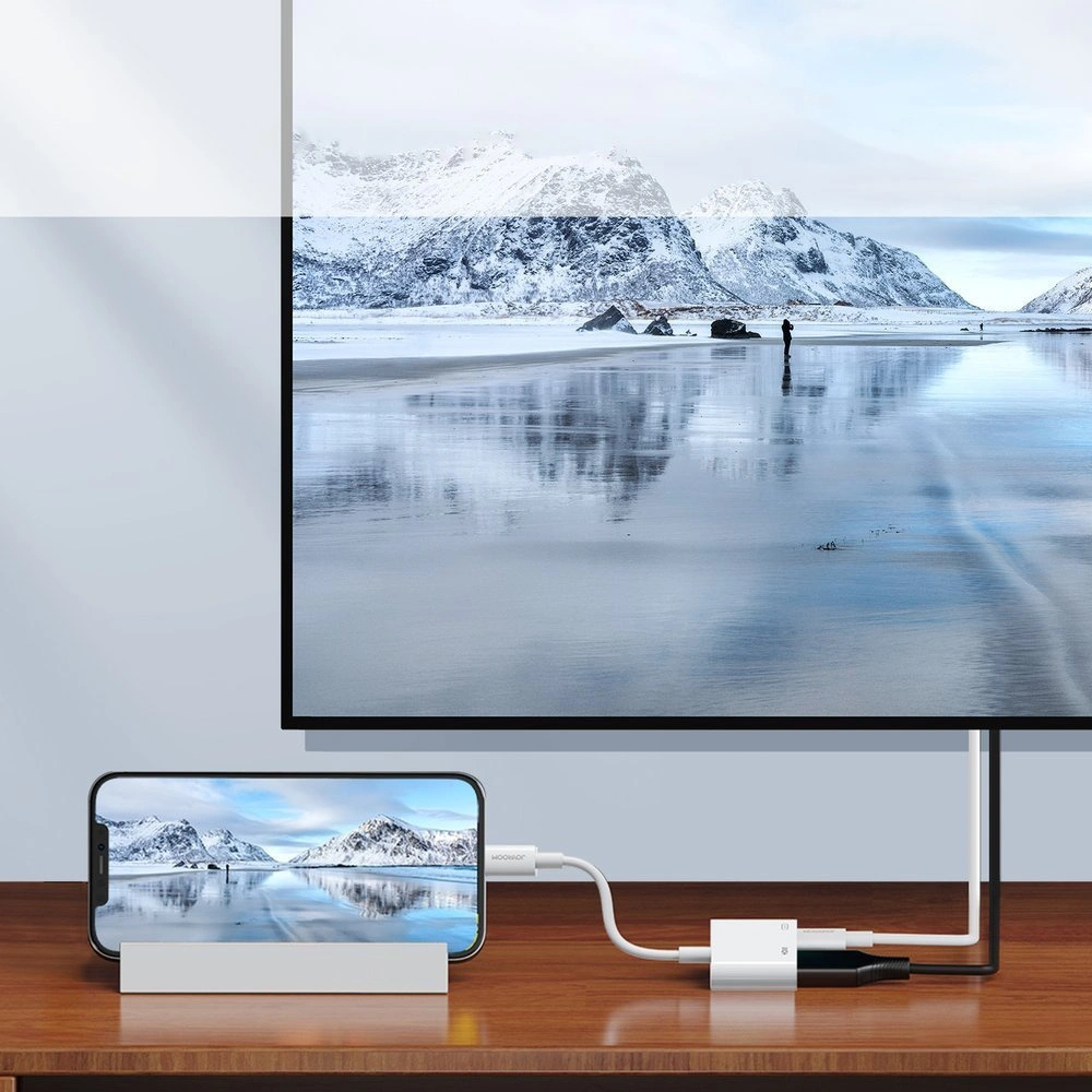 Hurtownia GSM - Adapter Joyroom Lightning (férfi)/HDMI (női) + Lightning (női) FullHD 1080p 60Hz fehér (S-H141 white) - JYR250 - {ean13} - Hurt