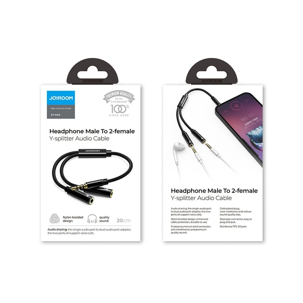 Hurtownia GSM - Kabel Joyroom AUX-Verteiler 3,5mm Mini-Klinke (männlich)/2x 3,5mm Mini-Klinke (weiblich) 0,2m schwarz (SY-A04) - JYR251 - {ean13} - Hurt