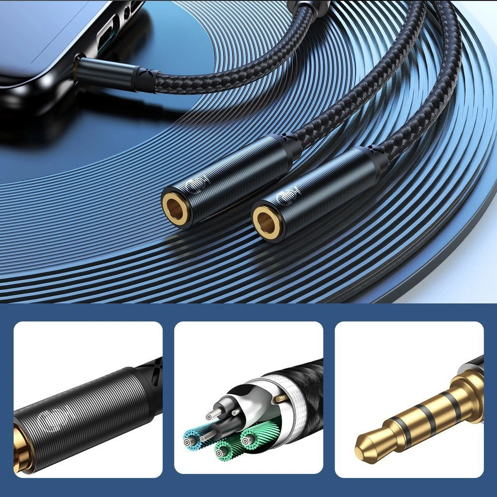 Wholesale Joyroom headphones splitter audio cable AUX 3,5 mm mini jack (male) - 2x 3,5 mm mini jack (female) 0,2m black (SY-A04) - JYR251 - {ean13} - Hurt