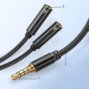 Wholesale Joyroom headphones splitter audio cable AUX 3,5 mm mini jack (male) - 2x 3,5 mm mini jack (female) 0,2m black (SY-A04) - JYR251 - {ean13} - Hurt
