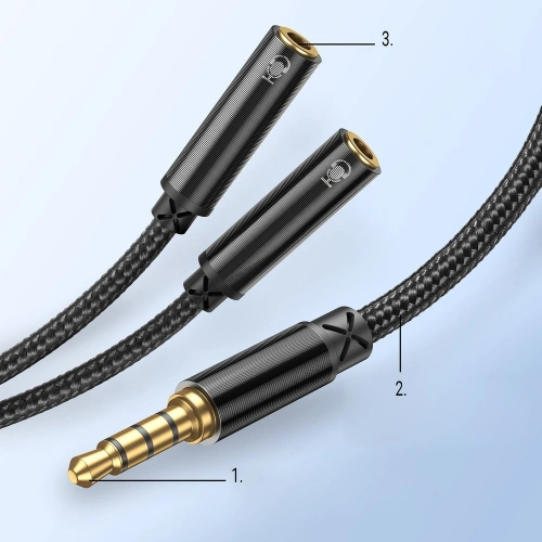 Kabel Joyroom rozdzielacz AUX 3,5mm mini jack (męski)/2x 3,5mm mini jack (żeński) 0,2m czarny (SY-A04)