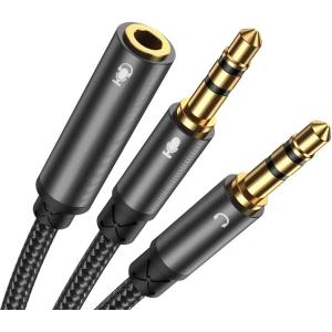Wholesale Joyroom AUX splitter cable 3.5 mm mini jack (female) - 2x 3.5 mm mini jack (male - microphone and headphones) 0.2 m black (SY-A05) - JYR252 - {ean13} - Hurt