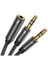 Joyroom AUX splitter cable 3.5 mm mini jack (female) - 2x 3.5 mm mini jack (male - microphone and headphones) 0.2 m black (SY-A05)