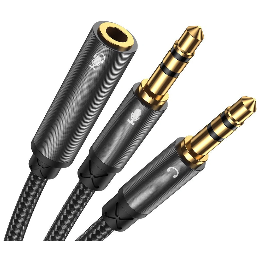 Wholesale Joyroom AUX splitter cable 3.5 mm mini jack (female) - 2x 3.5 mm mini jack (male - microphone and headphones) 0.2 m black (SY-A05) - JYR252 - {ean13} - Hurt