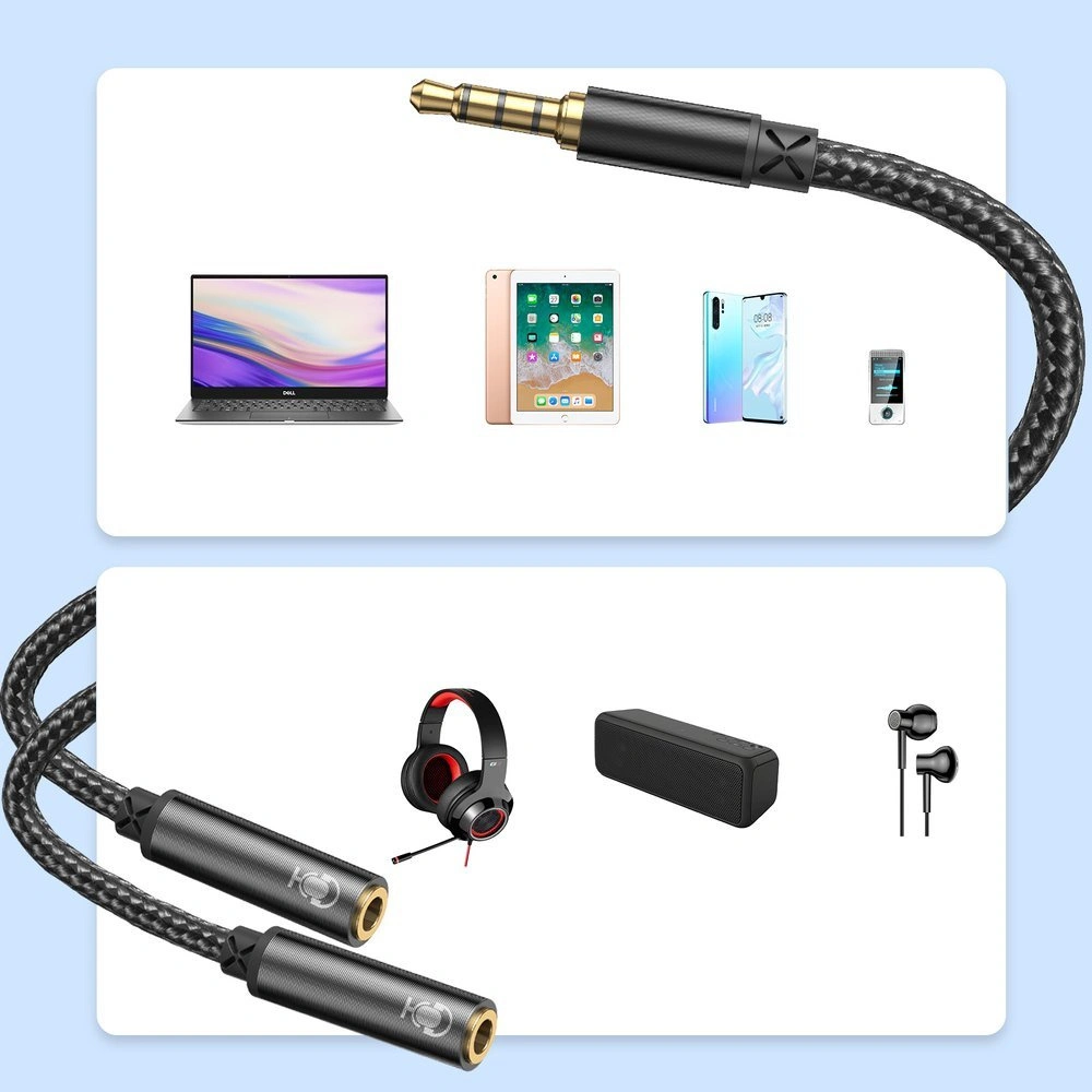 Wholesale Joyroom headphones splitter audio cable AUX 3,5 mm mini jack (male) - 2x 3,5 mm mini jack (female) 0,2m black (SY-A04) - JYR251 - {ean13} - Hurt