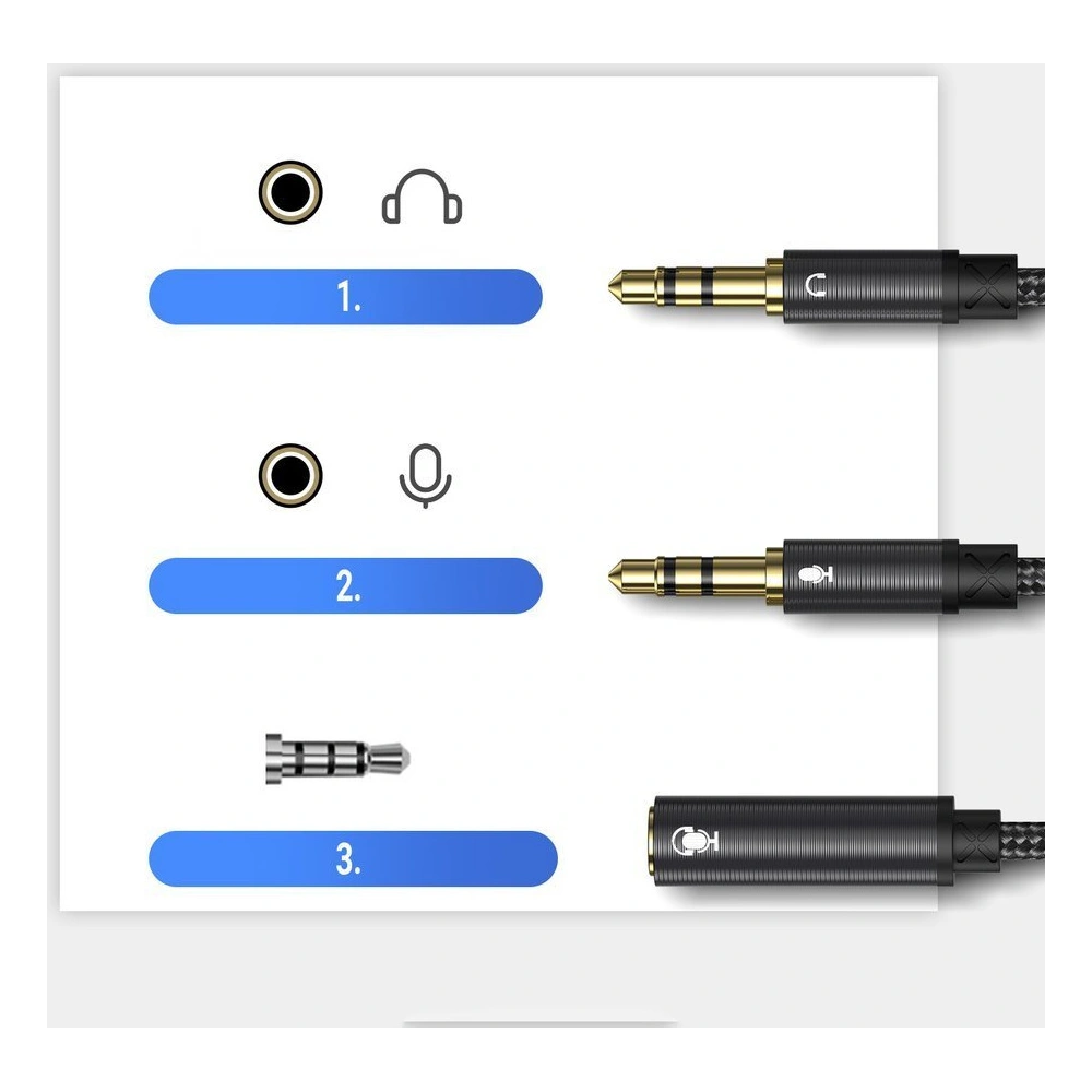 Wholesale Joyroom AUX splitter cable 3.5 mm mini jack (female) - 2x 3.5 mm mini jack (male - microphone and headphones) 0.2 m black (SY-A05) - JYR252 - {ean13} - Hurt