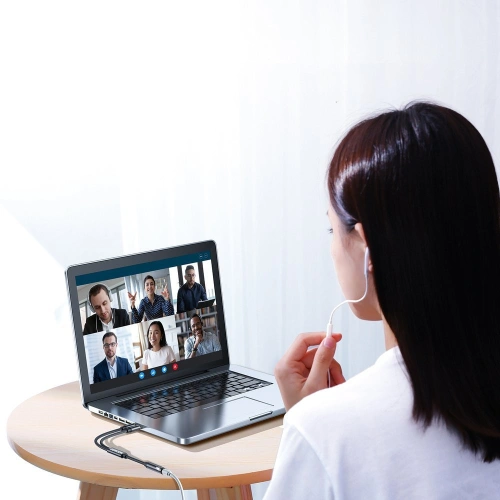 Kabel Joyroom rozdzielacz AUX 3,5mm mini jack (żeński)/2x 3,5mm mini jack (męski - mikrofon i słuchawki) 0,2m czarny (SY-A05)