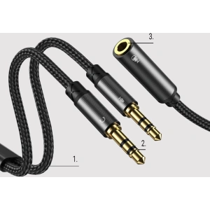 Wholesale Joyroom AUX splitter cable 3.5 mm mini jack (female) - 2x 3.5 mm mini jack (male - microphone and headphones) 0.2 m black (SY-A05) - JYR252 - {ean13} - Hurt