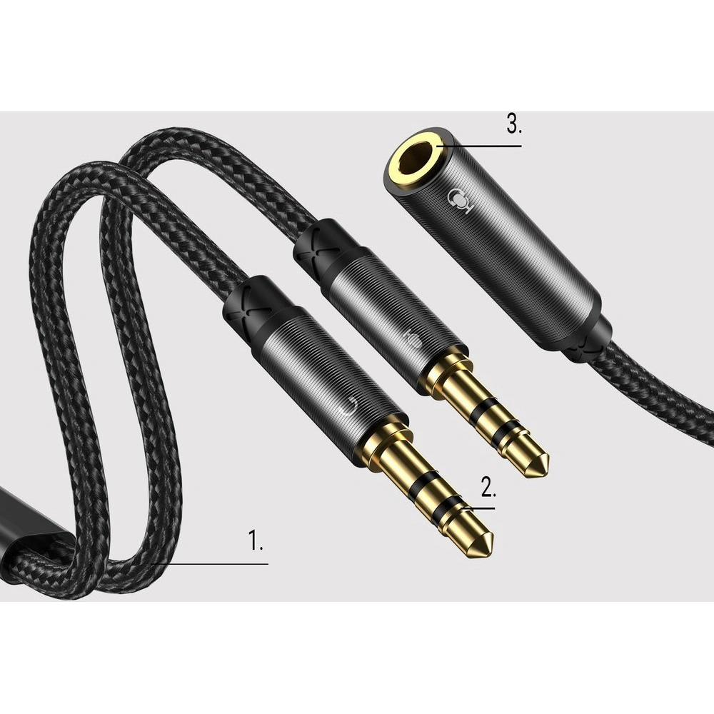 Wholesale Joyroom AUX splitter cable 3.5 mm mini jack (female) - 2x 3.5 mm mini jack (male - microphone and headphones) 0.2 m black (SY-A05) - JYR252 - {ean13} - Hurt
