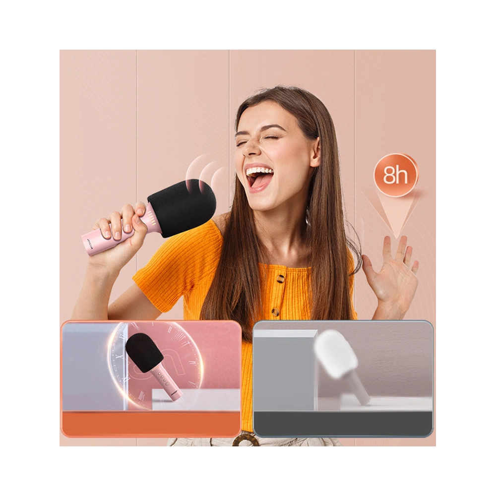 Wholesale Joyroom wireless karaoke microphone with Bluetooth 5.0 speaker 1200mAh pink (JR-MC5 Pink) - JYR296 - {ean13} - Hurt