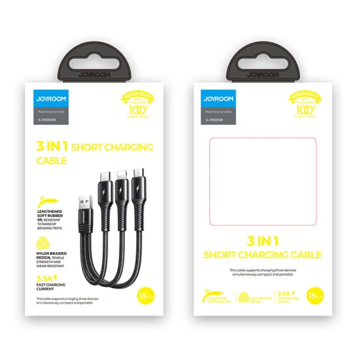 Kabel Joyroom 3w1 USB-Lightning/USB-C/microUSB 3,5A 15cm czarny (S-01530G9 LCM black)