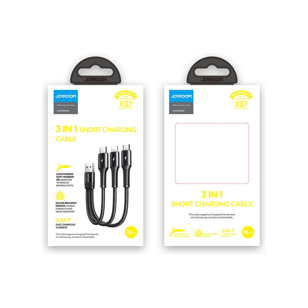 Hurtownia GSM - Kabel Joyroom 3w1 USB-Lightning/USB-C/microUSB 3,5A 15cm černý (S-01530G9 LCM black) - JYR301 - {ean13} - Hurt