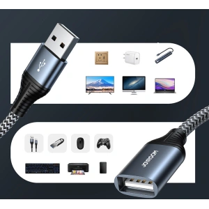 Joyroom USB 2.0 (female) - USB (male) Extension Cable 2m grey (S-2030N13 grey)