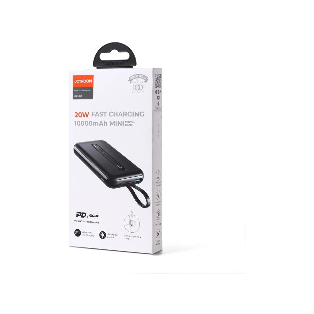 Hurtownia GSM - Powerbank Joyroom Linglong 10000mAh 20W Power Delivery Quick Charge USB/USB-C/cablu USB-C încorporat negru (JR-L001 black) - JYR304 - {ean13} - Hurt