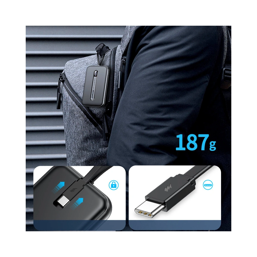 Hurtownia GSM - Powerbank Joyroom Linglong 10000mAh 20W Power Delivery Quick Charge USB/USB-C/cablu USB-C încorporat negru (JR-L001 black) - JYR304 - {ean13} - Hurt