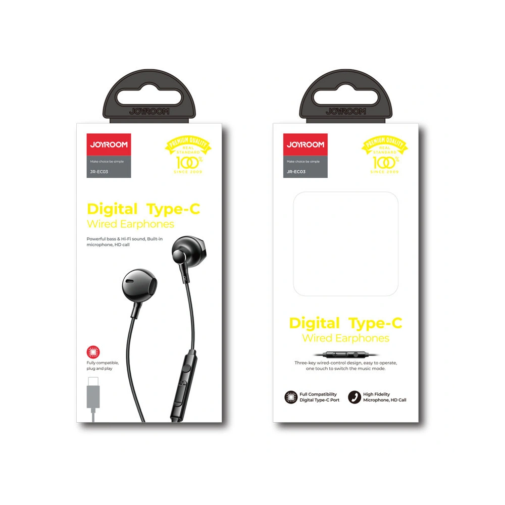 Hurtownia GSM - Sluchátka Joyroom USB-C s ovladačem a mikrofonem černé (JR-EC03 Black) - JYR313 - {ean13} - Hurt