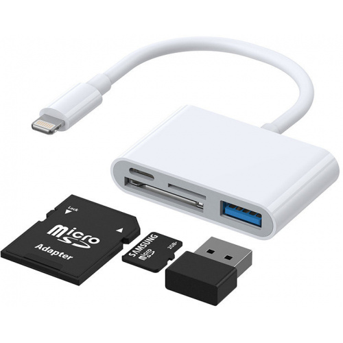 Joyroom Distributor - 6941237169259 - JYR319 - Joyroom HUB OTG Lightning adapter - USB 3.2 Gen 1 (3.0, 3.1 Gen 1) / SD, TF / Lightning card reader white (S-H142 white) - B2B homescreen