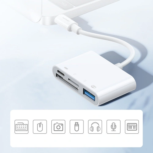 HUB Joyroom OTG Lightning - USB 3.2 Gen 1 (3.0, 3.1 Gen 1)/czytnik kart SD, TF/Lightning biały (S-H142 white)