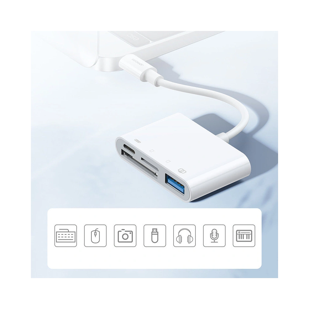 Hurtownia GSM - HUB Joyroom OTG Lightning - USB 3.2 Gen 1 (3.0, 3.1 Gen 1)/čtečka karet SD, TF/Lightning bílý (S-H142 white) - JYR319 - {ean13} - Hurt